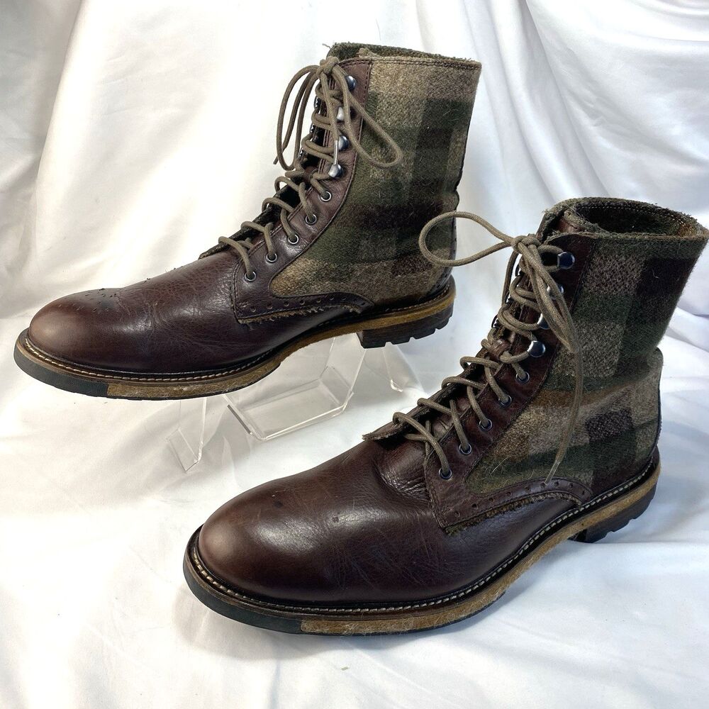 Woolrich Packer Hiking Boots Men's Size 13 Hi Top Leather-Plaid Woven Wool Upper